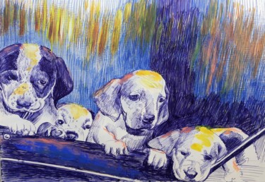 Drawing titled "Three Dogs" by Berthold Von Kamptz, Original Artwork, Other