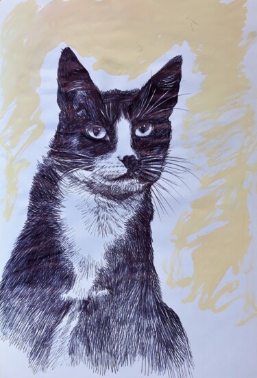 Dessin intitulée "The Cat" par Berthold Von Kamptz, Œuvre d'art originale, Stylo à bille