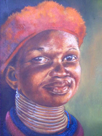 Painting titled "ndebele maiden" by Berthold Moyo, Original Artwork, Oil
