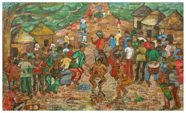 Schilderij getiteld "La fête au village" door Azagb' Art, Origineel Kunstwerk, Olie