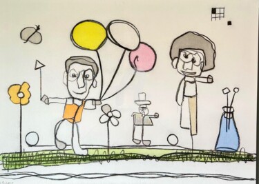 Painting titled "Playing with baloons" by Bertomas, Original Artwork, Oil
