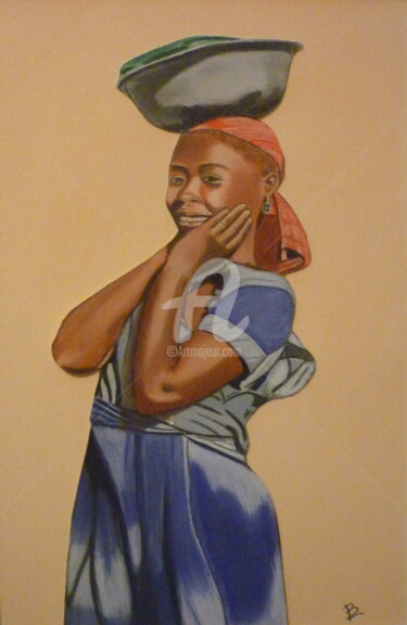 Dessin intitulée "africaine" par Bertrand Lhermenier, Œuvre d'art originale, Pastel