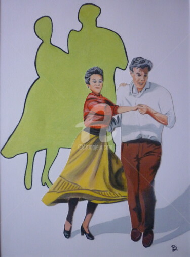Dessin intitulée "COUPLE QUI DANSE" par Bertrand Lhermenier, Œuvre d'art originale, Pastel