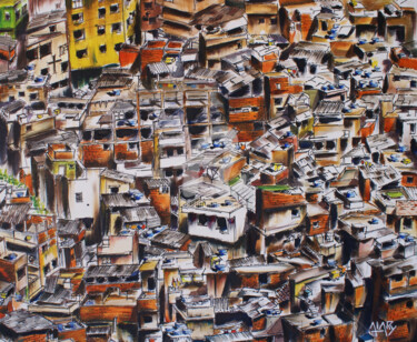 Painting titled "Favelas" by Bertrand Alary, Original Artwork, Oil