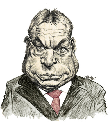 Dessin intitulée "Viktor Orban 2" par Bertrand Daullé, Œuvre d'art originale, Pastel