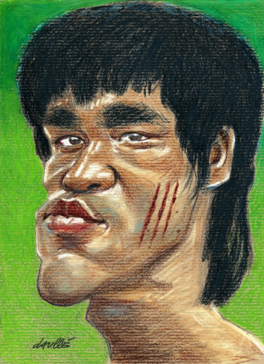 Dibujo titulada "Bruce Lee" por Bertrand Daullé, Obra de arte original, Pastel
