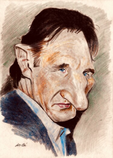 Dessin intitulée "Liam Neeson" par Bertrand Daullé, Œuvre d'art originale, Pastel