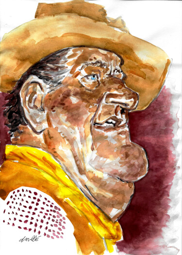 Pintura intitulada "John Wayne" por Bertrand Daullé, Obras de arte originais, Aquarela
