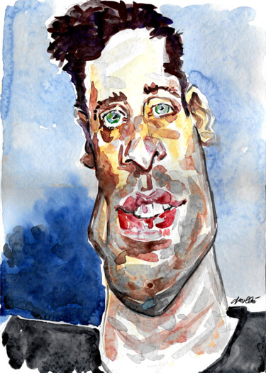 Pintura intitulada "Sam Altman" por Bertrand Daullé, Obras de arte originais, Aquarela