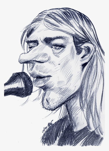 Drawing titled "Kurt Cobain" by Bertrand Daullé, Original Artwork, Pencil