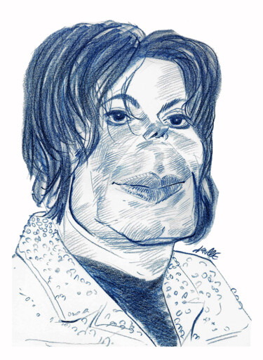 Dessin intitulée "Michael Jackson" par Bertrand Daullé, Œuvre d'art originale, Crayon