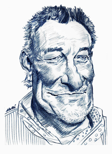 Dessin intitulée "Bruce Springsteen" par Bertrand Daullé, Œuvre d'art originale, Crayon