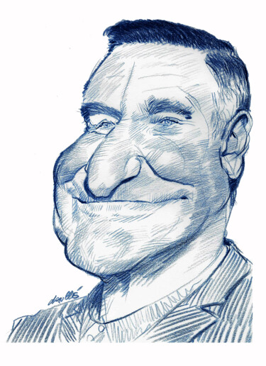 Dessin intitulée "Robin Williams" par Bertrand Daullé, Œuvre d'art originale, Crayon