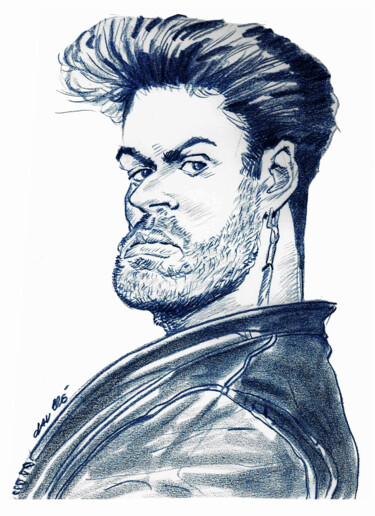 Dibujo titulada "George Michael" por Bertrand Daullé, Obra de arte original, Lápiz