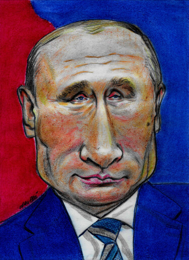 Tekening getiteld "Vladimir Poutine" door Bertrand Daullé, Origineel Kunstwerk, Pastel