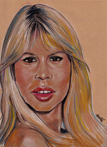 Drawing titled "Brigitte Bardot" by Bertrand Daullé, Original Artwork, Pastel