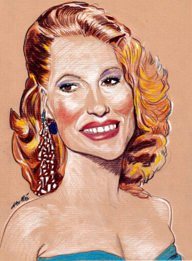 Drawing titled "Rita Hayworth" by Bertrand Daullé, Original Artwork, Pastel