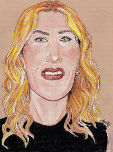 Drawing titled "Kate Winslett" by Bertrand Daullé, Original Artwork, Conté