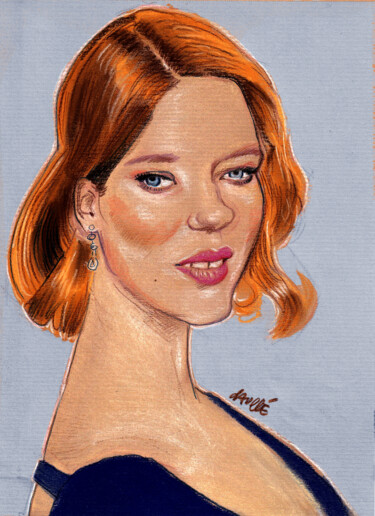 Dessin intitulée "Lea Seydoux" par Bertrand Daullé, Œuvre d'art originale