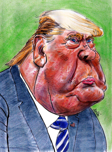 Rysunek zatytułowany „Donald Trump” autorstwa Bertrand Daullé, Oryginalna praca, Pastel
