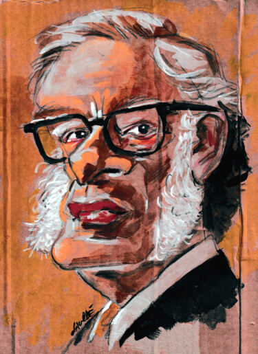 Painting titled "Isaac Asimov" by Bertrand Daullé, Original Artwork, Watercolor