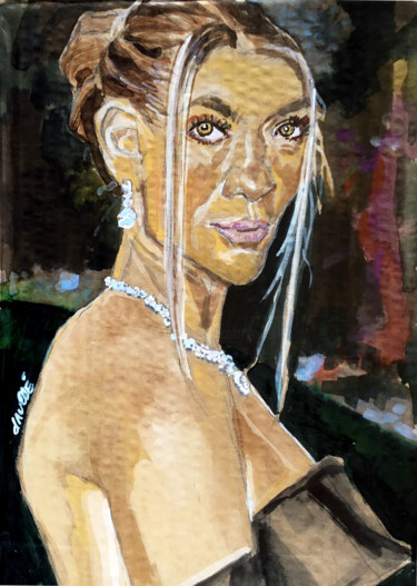 Peinture intitulée "Jennifer Lopez" par Bertrand Daullé, Œuvre d'art originale, Aquarelle