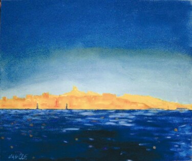 Peinture intitulée "La rade de Marseille" par Bertrand Daullé, Œuvre d'art originale, Huile