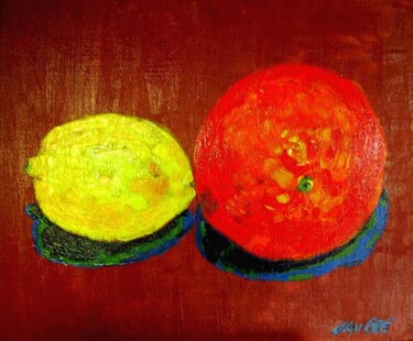 Painting titled "Citron et Orange" by Bertrand Daullé, Original Artwork, Oil