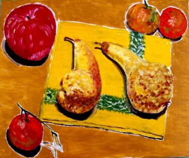Peinture intitulée "Fruits avec serviet…" par Bertrand Daullé, Œuvre d'art originale, Huile