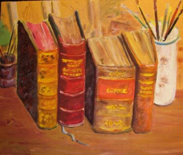 Painting titled "Livres anciens 2" by Bertrand Daullé, Original Artwork, Oil