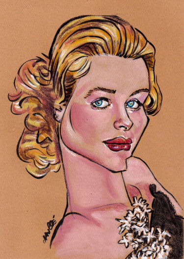 Dibujo titulada "Grace Kelly" por Bertrand Daullé, Obra de arte original, Pastel