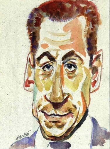 Schilderij getiteld "Président Sarkozy 1" door Bertrand Daullé, Origineel Kunstwerk, Olie