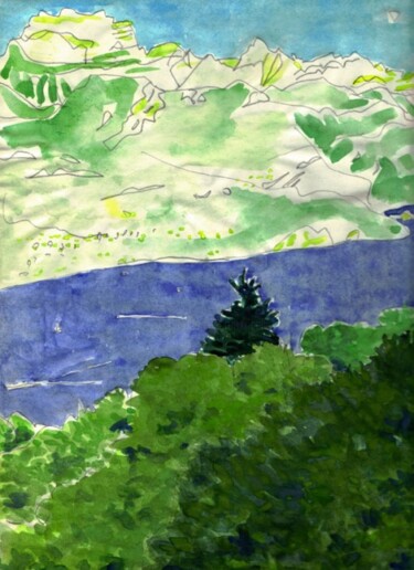 Dessin intitulée "Lac d'Annecy" par Bertrand Daullé, Œuvre d'art originale, Autre