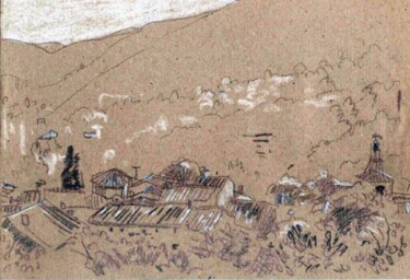 Drawing titled "Mialet, le village,…" by Bertrand Daullé, Original Artwork, Other