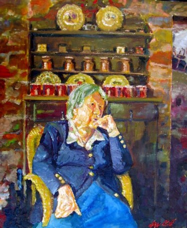Peinture intitulée "Portrait de la mère…" par Bertrand Daullé, Œuvre d'art originale, Huile