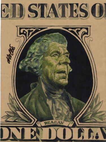 Painting titled "Us Dollar 1988" by Bertrand Daullé, Original Artwork, Oil