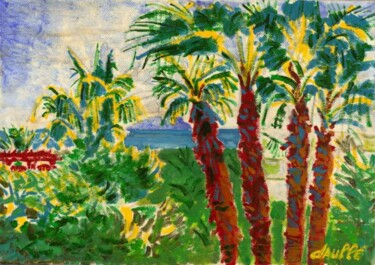 Painting titled "Palmiers à Saint La…" by Bertrand Daullé, Original Artwork, Oil