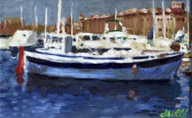Peinture intitulée "Barque sur le Vieux…" par Bertrand Daullé, Œuvre d'art originale, Autre
