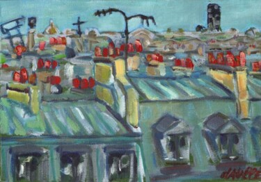 Painting titled "Paris' roofs view" by Bertrand Daullé, Original Artwork, Oil