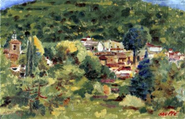 Pittura intitolato "Village de Mialet (…" da Bertrand Daullé, Opera d'arte originale, Olio