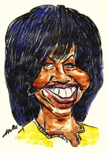 Malerei mit dem Titel "Michelle Obama" von Bertrand Daullé, Original-Kunstwerk, Öl