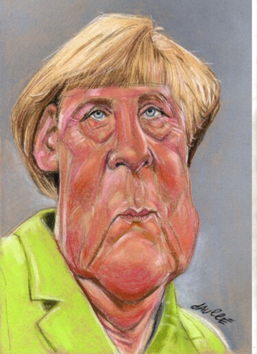 Disegno intitolato "Angela Merkel, Chan…" da Bertrand Daullé, Opera d'arte originale, Altro