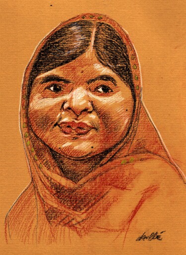 Disegno intitolato "Malala Yousafzai" da Bertrand Daullé, Opera d'arte originale