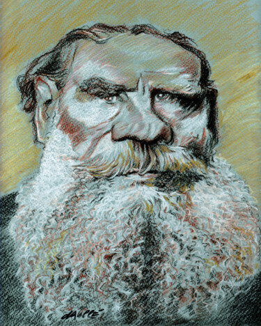 Dibujo titulada "Léon Tolstoï" por Bertrand Daullé, Obra de arte original, Pastel