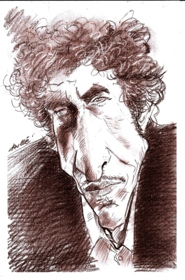 Disegno intitolato "Bob Dylan" da Bertrand Daullé, Opera d'arte originale, Carbone