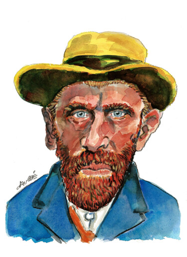 Картина под названием "Vincent Van Gogh" - Bertrand Daullé, Подлинное произведение искусства, Акварель