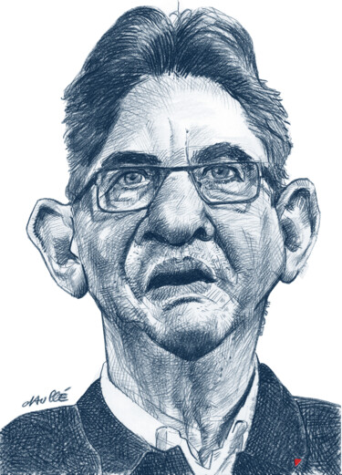 Drawing titled "Jean-Luc Mélenchon" by Bertrand Daullé, Original Artwork, Pencil