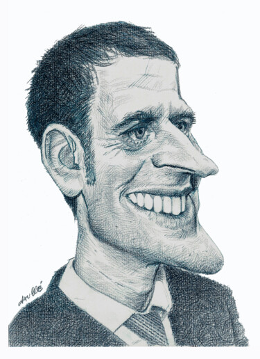 Drawing titled "Emmanuel Macron" by Bertrand Daullé, Original Artwork, Pencil