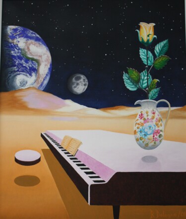 Painting titled "LA PLANETE MUSIQUE" by Bertrand Delogne, Original Artwork, Oil