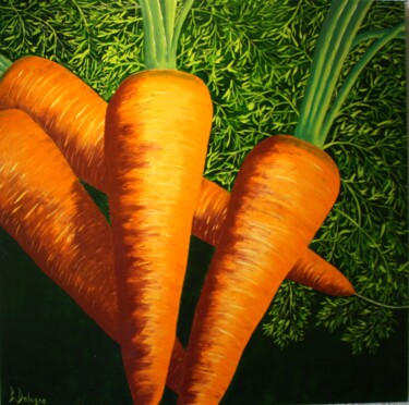 Malerei mit dem Titel "LES CAROTTES NOUVEL…" von Bertrand Delogne, Original-Kunstwerk, Öl Auf Holzplatte montiert